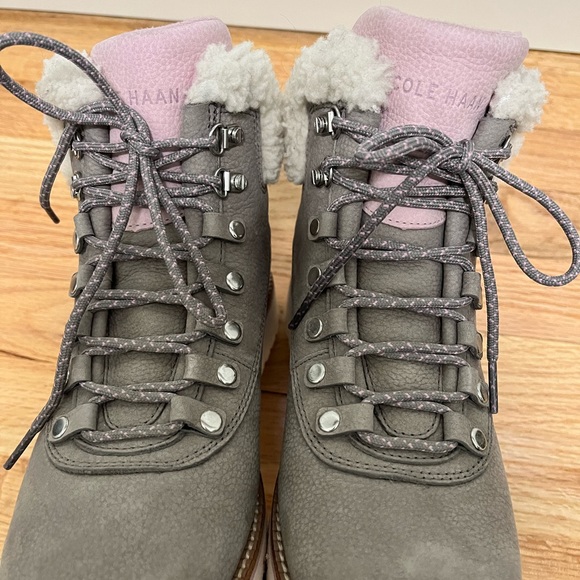Cole Haan Waterproof Suede Winter Hiking Boots Grey Pink Size 7 - Picture 4 of 8